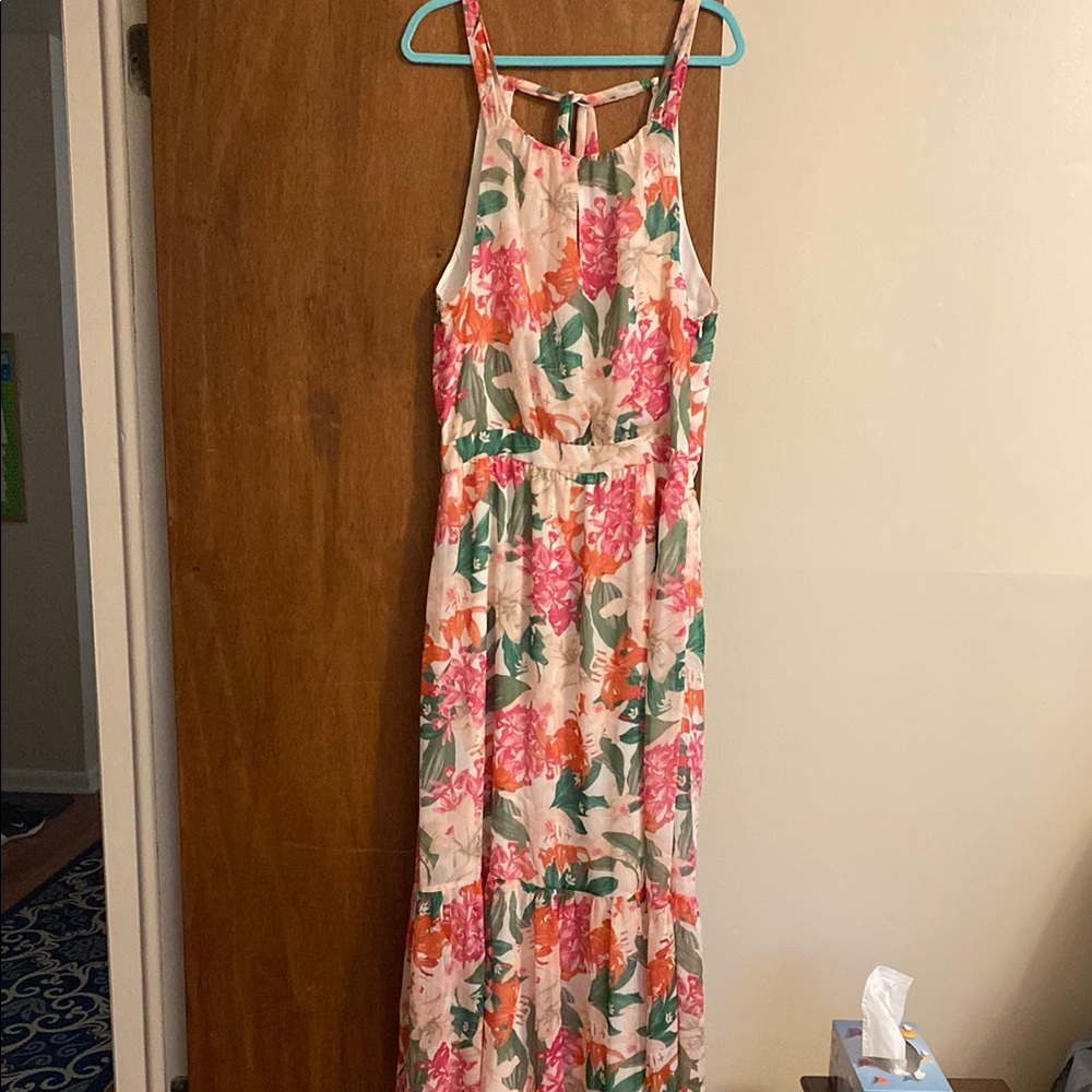 CeCe Pink and Orange Halter Maxi Sundress